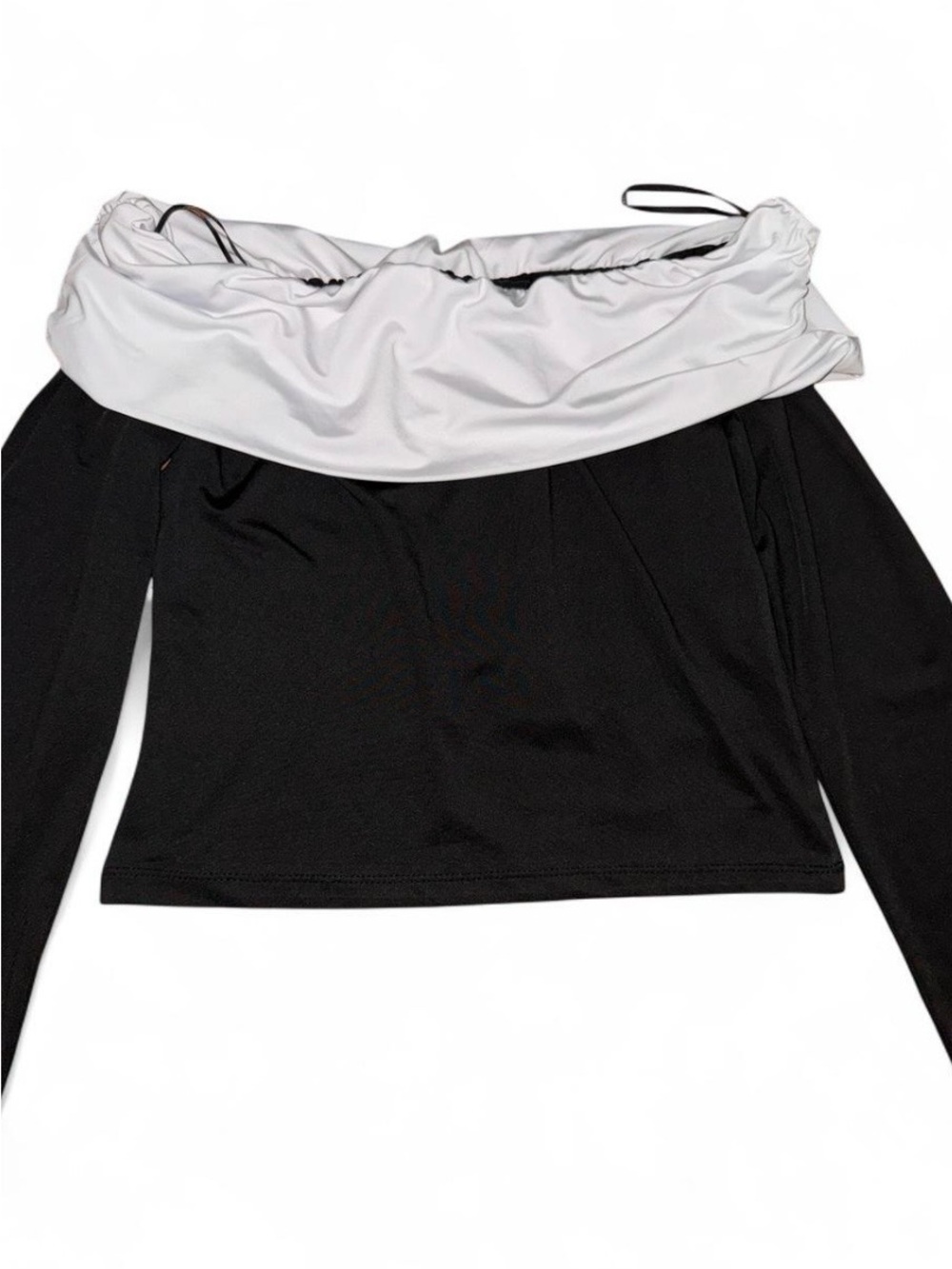 Forever 21 Black Long Sleeve Off-Shoulder Top with White Fold-Over Neckline